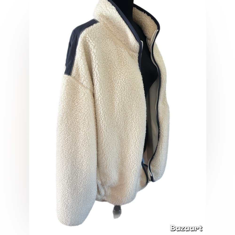 Goodfellow & Co Cream Sherpa Jacket with Navy Blue Pocket unisex XXL - Picture 5 of 12
